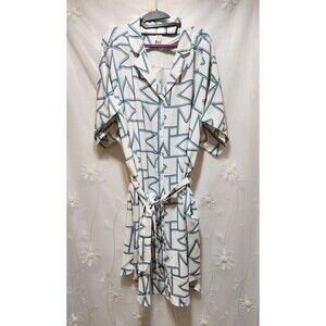 Wynne Layers Womens 2X White Blue Shirt Dress Maxi Business Kaftan Laganlook